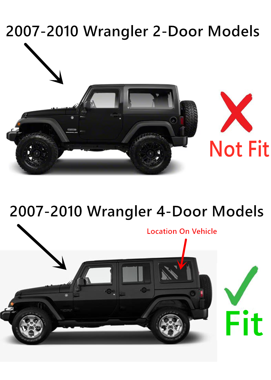 Driver Left Side Rear Quarter Window Quarter Glass Compatible with Jeep Wrangler 4 Door Utility 2007-2010 Models