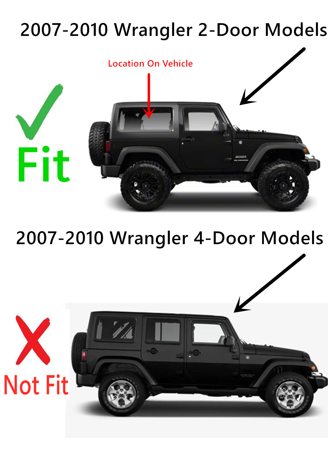 Passenger Right Side Rear Quarter Glass Quarter Window Compatible with Jeep Wrangler 2 Door Utility 2007-2010 Models