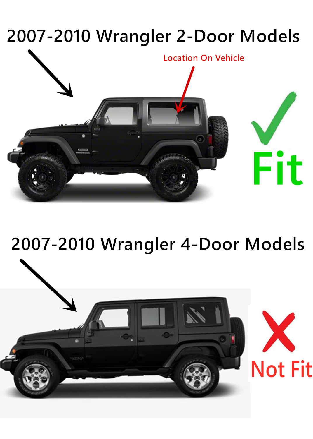 Driver Left Side Rear Quarter Glass Quarter Window Compatible with Jeep Wrangler 2 Door Utility 2007-2010 Models