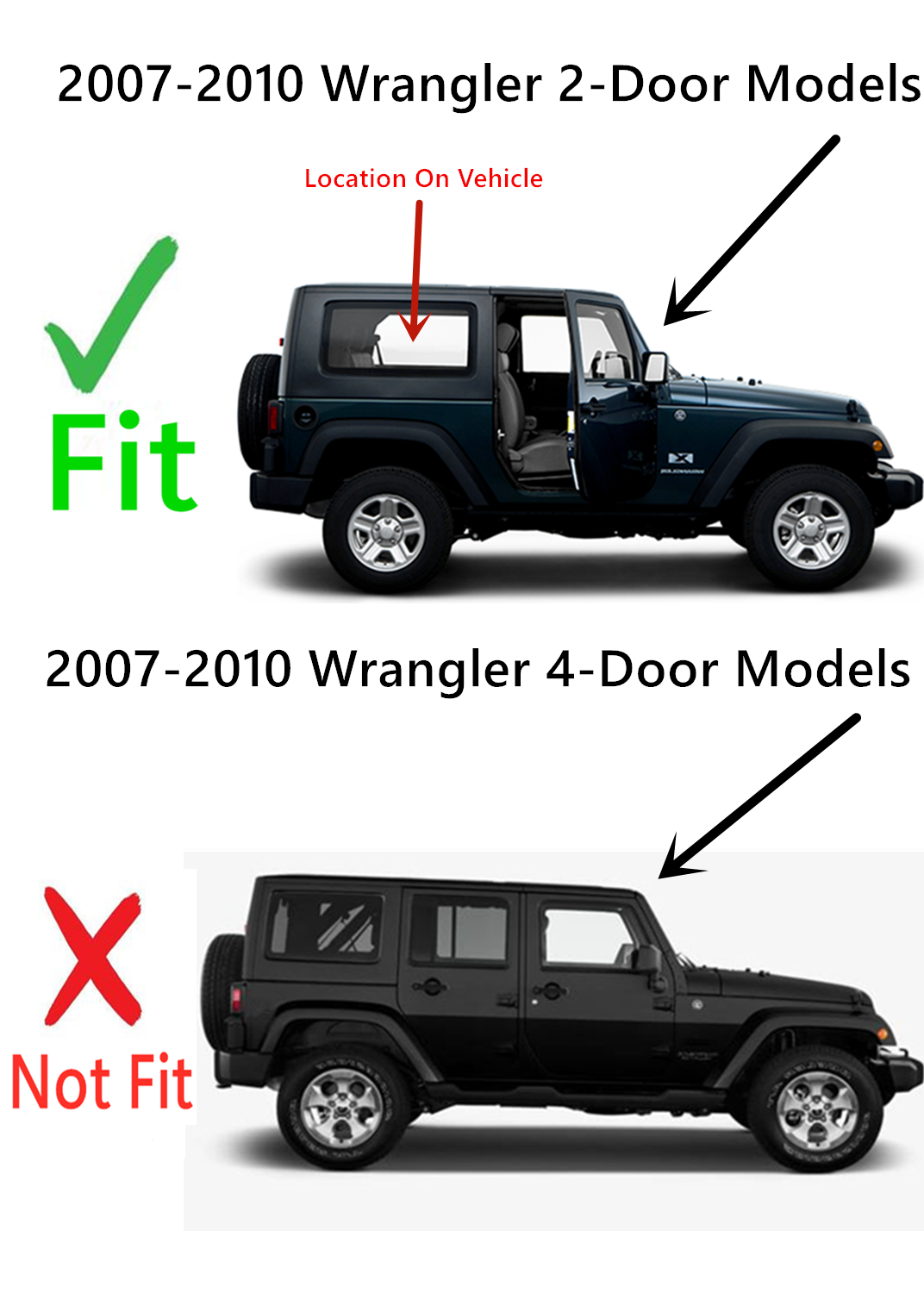 Passenger Right Side Quarter Window Quarter Glass Compatible with Jeep Wrangler 2 Door Utility 2007-2010 Models