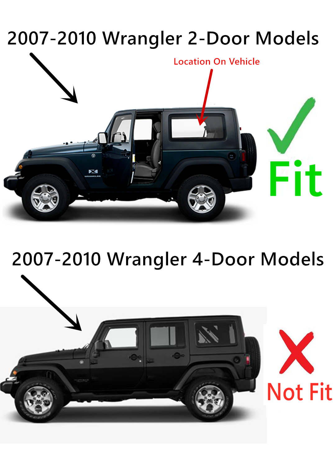 Driver Left Side Quarter Window Quarter Glass Compatible with Jeep Wrangler 2 Door Utility 2007-2010 Models