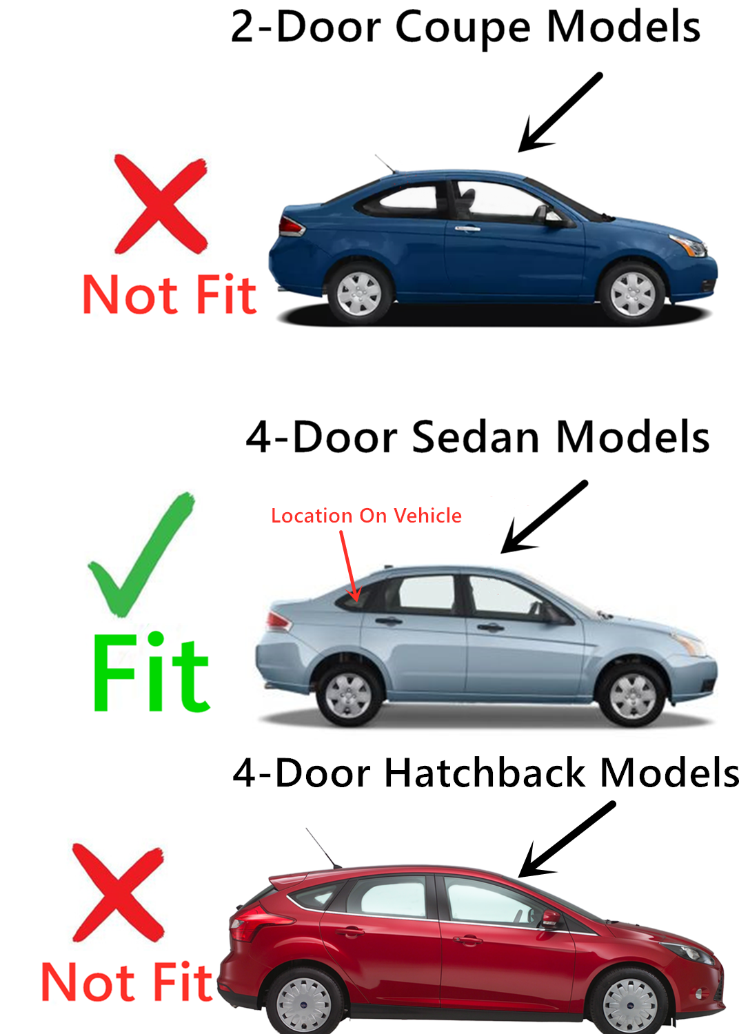 Passenger Right Side Rear Quarter Glass Quarter Window Compatible with Ford Focus 4 Door Sedan 2008-2011 Models