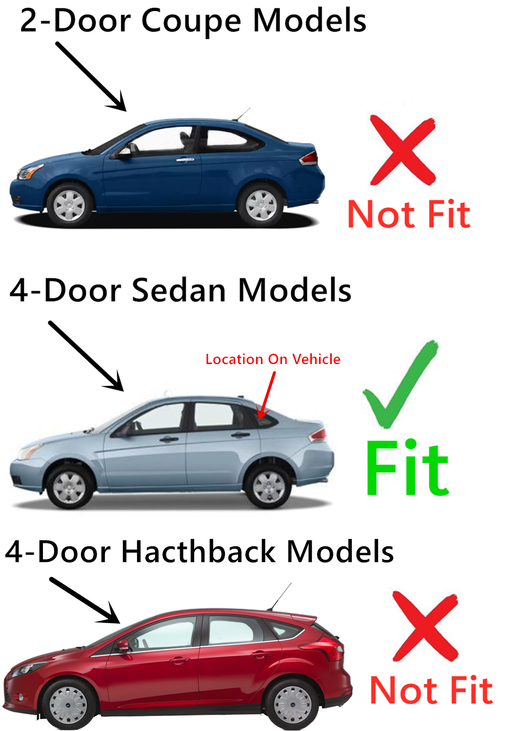 Driver Left Side Rear Quarter Glass Quarter Window Compatible with Ford Focus 4 Door Sedan 2008-2011 Models