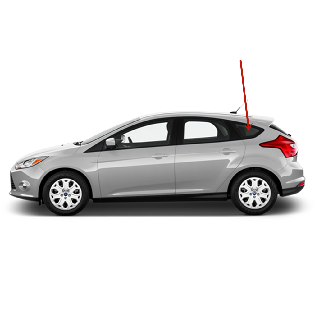 Black Moulding Style Driver Left Side Quarter Window Quarter Glass Compatible with Ford Focus/Focus Rally Sport 4-Door Hatchback 2012-2018 Models