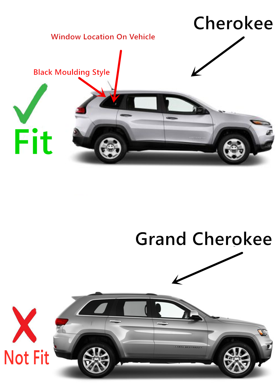 OE Black Moulding Style Privacy Passenger Right Side Quarter Window Glass Compatible with Jeep Cherokee 2014-2018 Models (Not For Grand Cherokee)