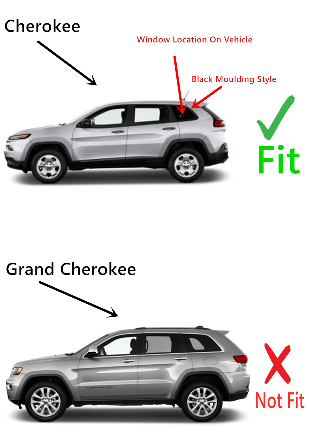 OE Black Moulding W/Antenna Style Privacy Driver Left Side Quarter Window Glass Compatible with Jeep Cherokee 2014-2018 Models (Not For Grand Cherokee)