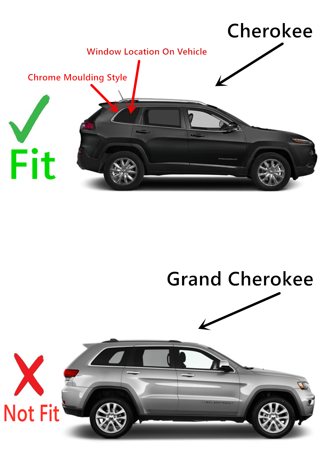 OE Chrome Moulding Style Privacy Passenger Right Side Quarter Window Glass Compatible with Jeep Cherokee 2014-2018 Models (Not For Grand Cherokee)