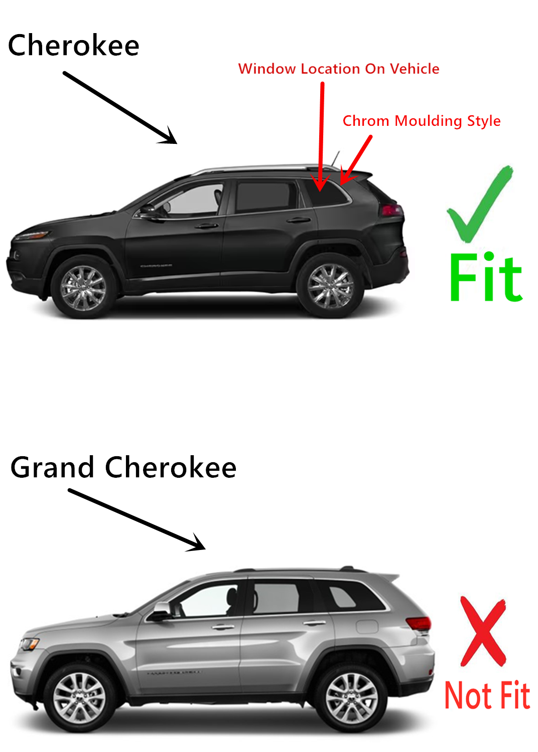 OE Chrome Moulding W/Antenna Style Privacy Driver Left Side Quarter Window Glass Compatible with Jeep Cherokee 2014-2018 Models (Not For Grand Cherokee)