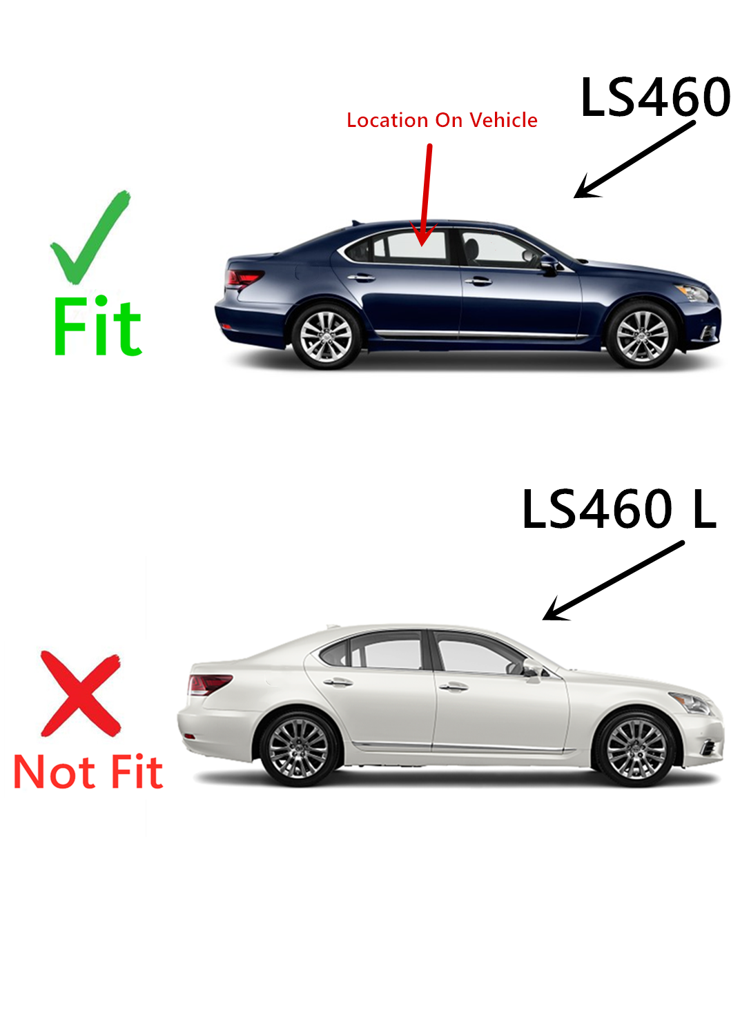 Passenger Right Side Rear Door Window Door Glass W/ 2x5mm Clip Compatible with Lexus LS460 2007-2017 Models (Not For LS460 L)