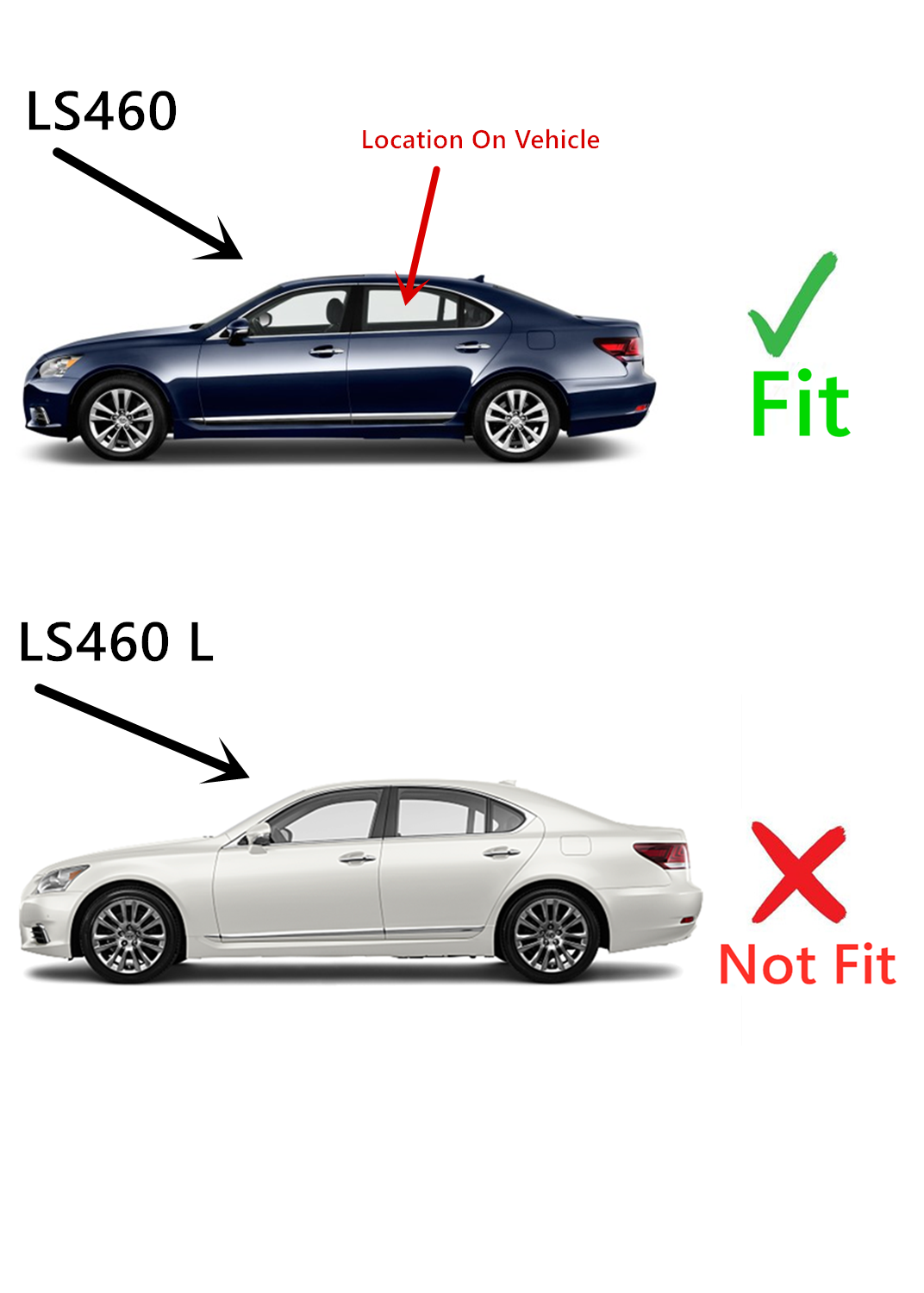 Driver Left Side Rear Door Window Door Glass W/ 2x5mm Clips Compatible with Lexus LS460 2007-2017 Models (Not For LS460 L)