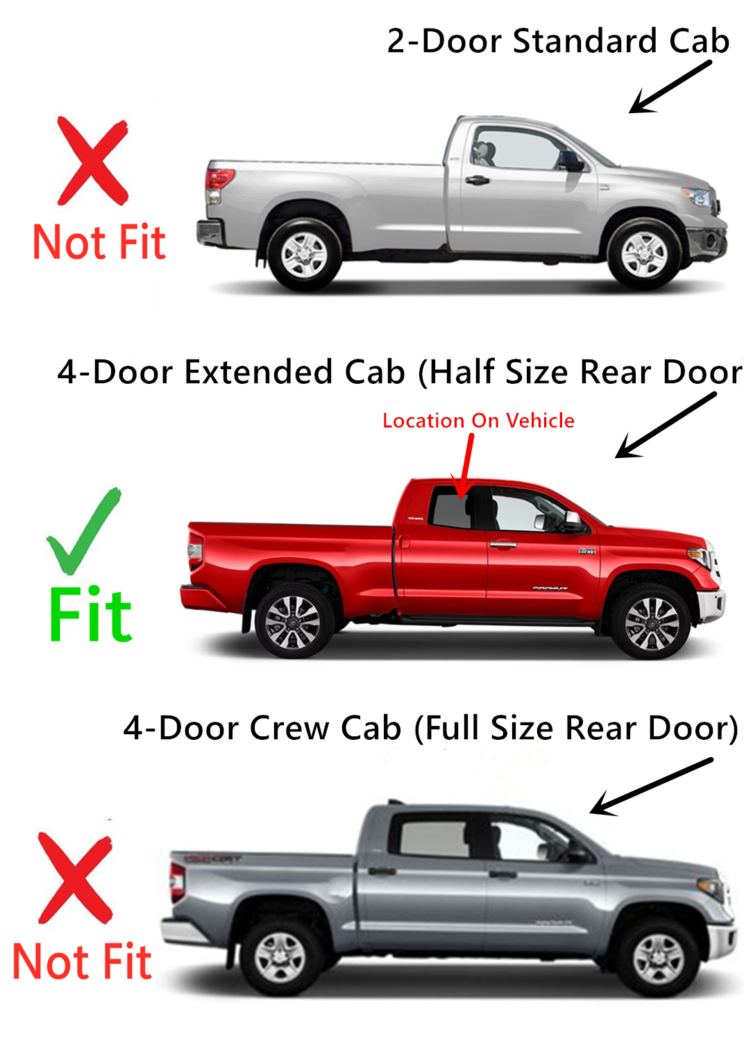 Passenger Right Side Rear Door Window Door Glass Compatible with Toyota Tundra Pickup 4 Door Extended Cab 2007-2021 Models