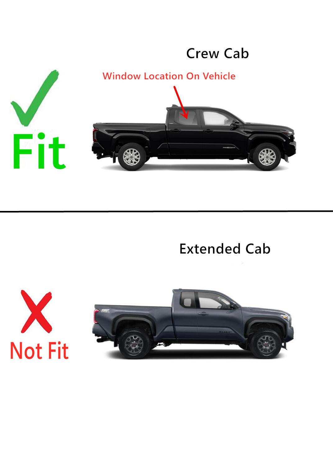 OEM With Aftermarket Attachments Tempered Passenger Right Side Rear Door Window Glass Compatible with Toyota Tacoma Crew Cab Pickup 2024-2025 Models