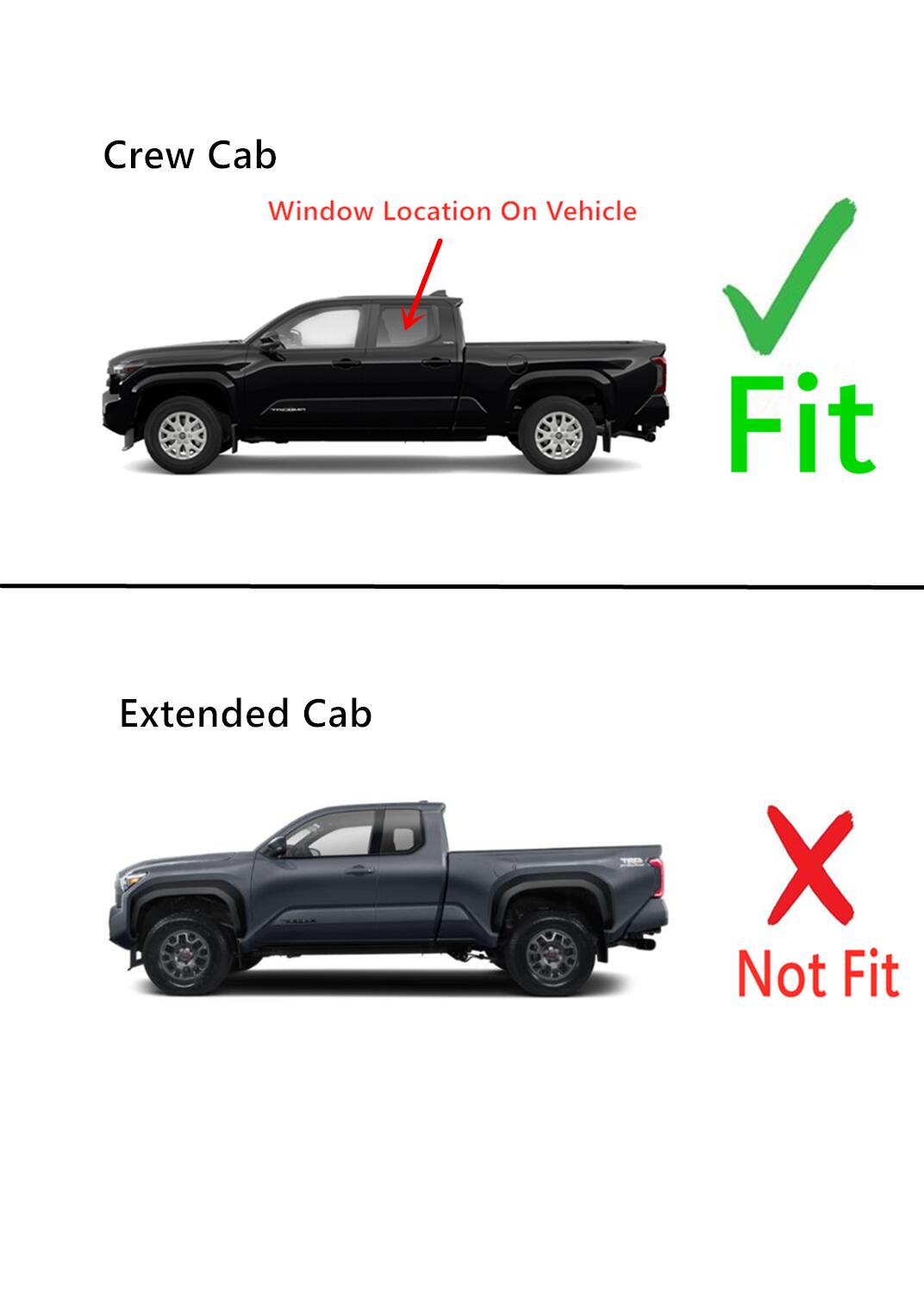 OEM With Aftermarket Attachments Tempered Driver Left Side Rear Door Window Glass Compatible with Toyota Tacoma Crew Cab Pickup 2024-2025 Models