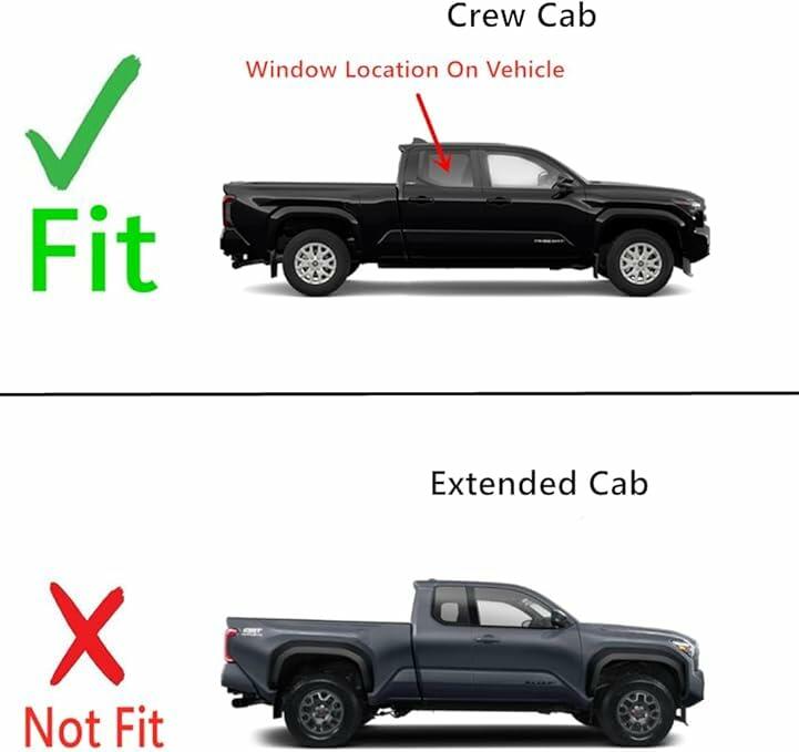 Tempered Passenger Right Side Rear Door Window Glass Compatible with Toyota Tacoma 4 Door Crew Cab Pickup 2024-2025 Models