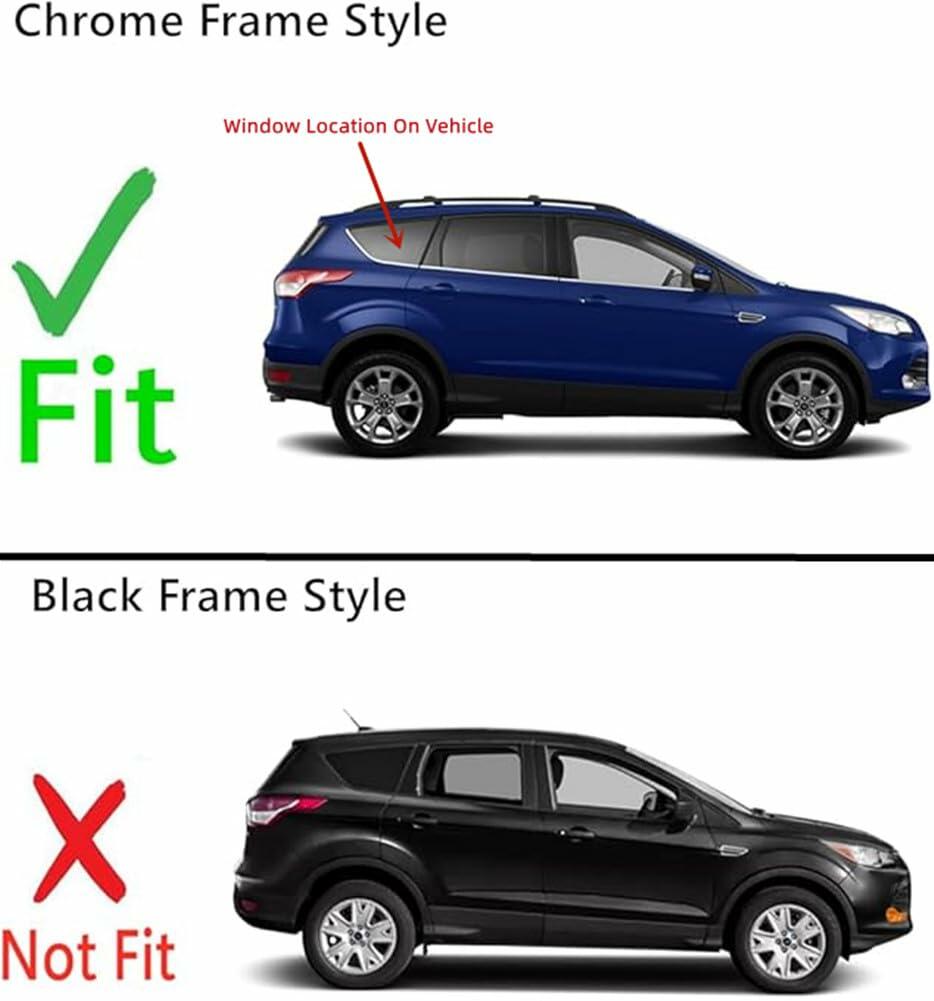 Tempered Passenger Right Side Rear Quarter Window Quarter Glass Chrome Frame Style Compatible with Ford Escape 2013-2019 Models