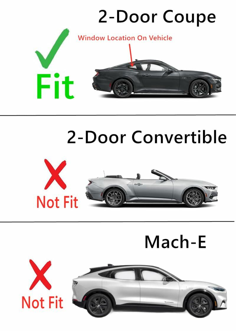 Passenger Right Side Quarter Window Glass Compatible with Ford Mustang 2-Door Coupe 2024-2025 Models